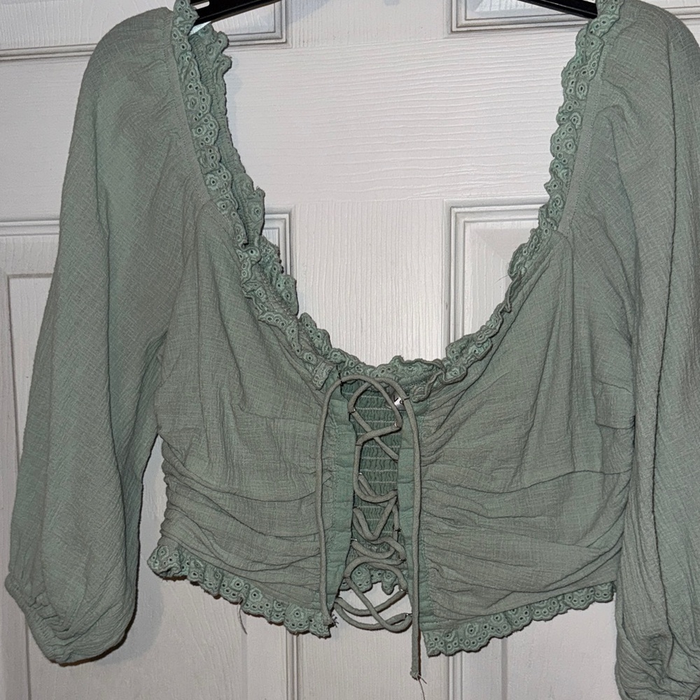 Elegant Lace-Up Green Crop Top